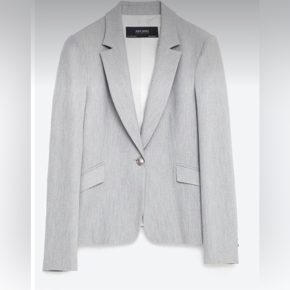 Zara Small Stone Grey Blazer Jacket Pattern Dots Stripes Interview Business Suit